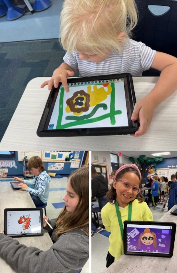 Photo Caption: Witt Elementary students show their creativity in the iPad Digital Art Lab, funded in part by Neal Communities.